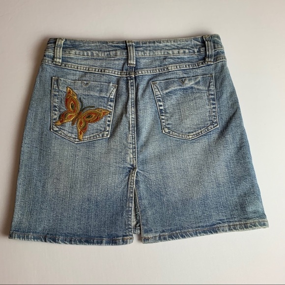 Light Wash Denim Skirt With Embroidered Butterfly - Picture 8 of 10